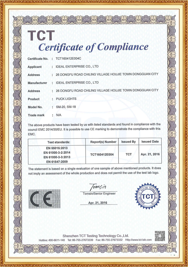 Certificate No(TCT160412E004C)