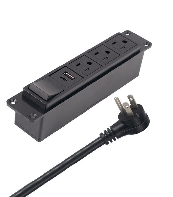 Concealed 3-position plug + USB+C port + switch