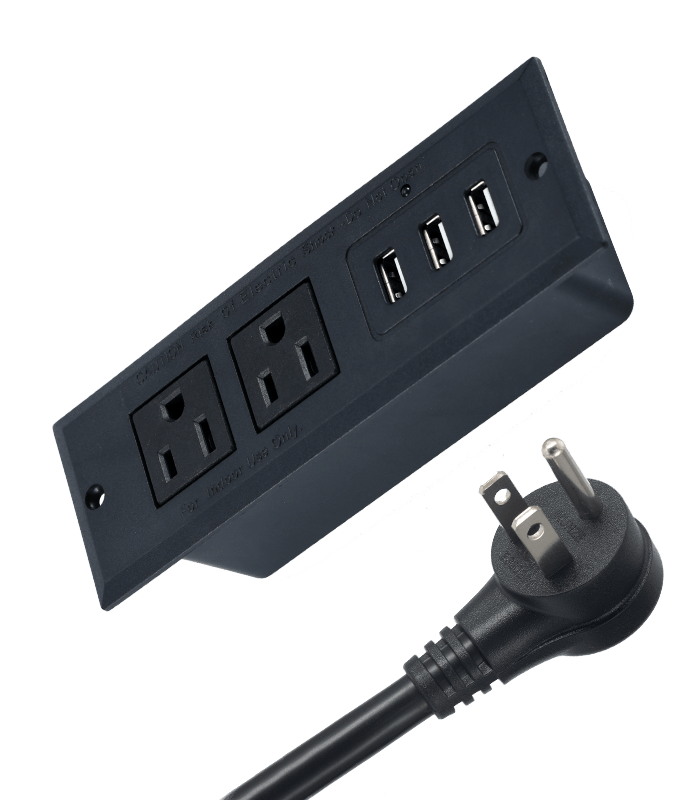Concealed two-position plug + USB