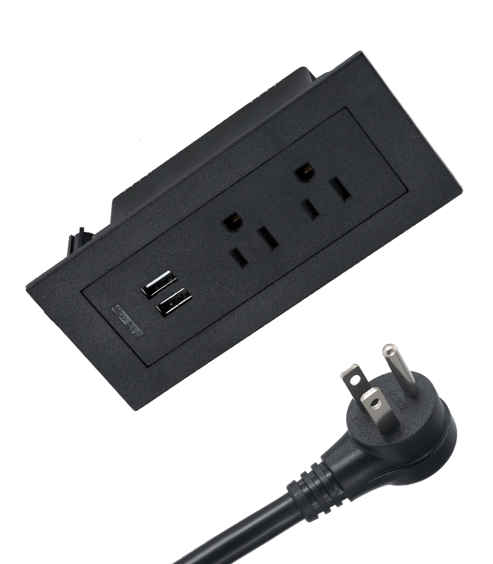 Concealed two-position plug + USB